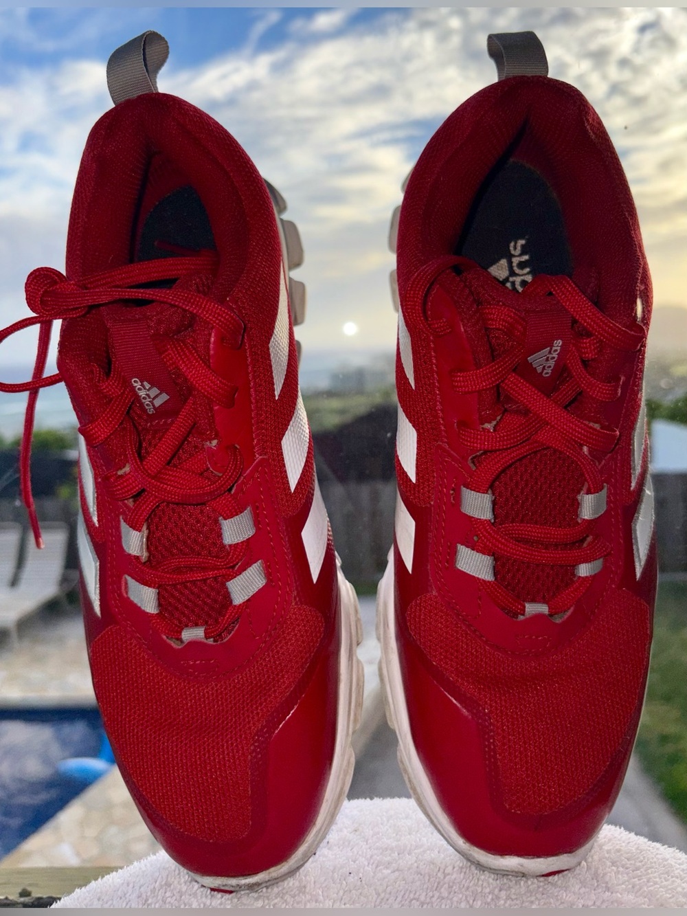 Adidas Kids Red Lace-Up Sneakers with White Stripes